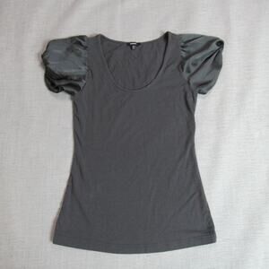 Express Top Womens Size Medium Gray Satin Puff Sleeve Blouse Goth Casual Royalty